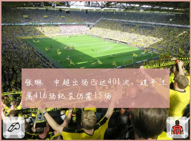 张琳芃中超出场已达401次，追平汪嵩416场纪录仍需15场